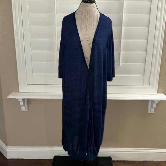 Torrid Space-Dye Duster V-Neck Button-Front Sweater Blue - Picture 1 of 16